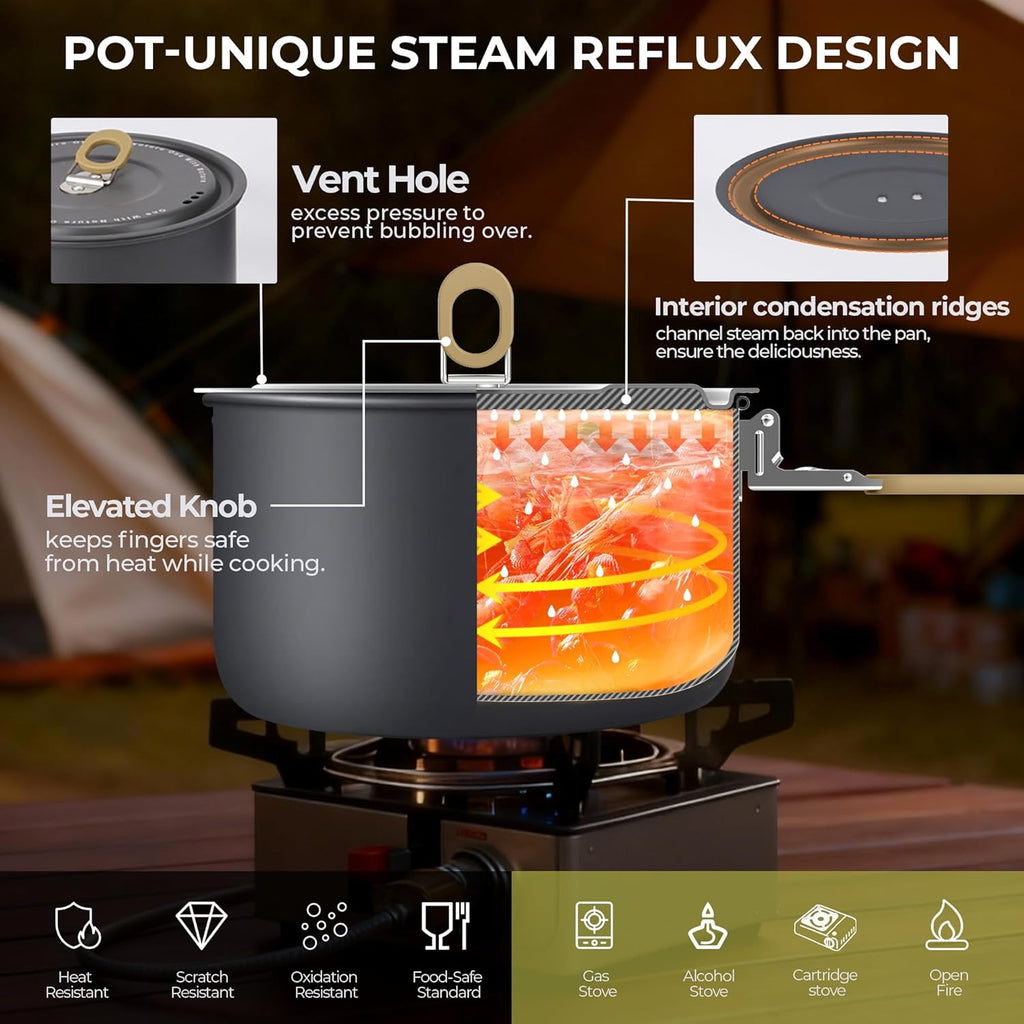 4-piece Aluminium Camping Cookware Set | Built-in Water Marks