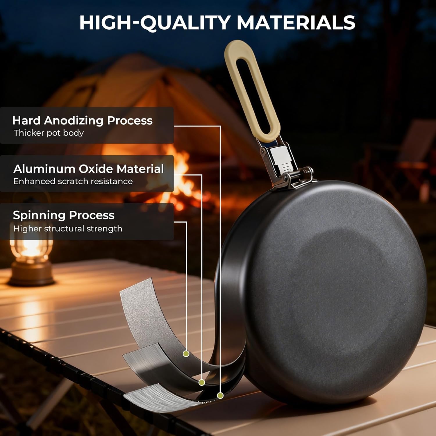 4-piece Aluminium Camping Cookware Set | Built-in Water Marks
