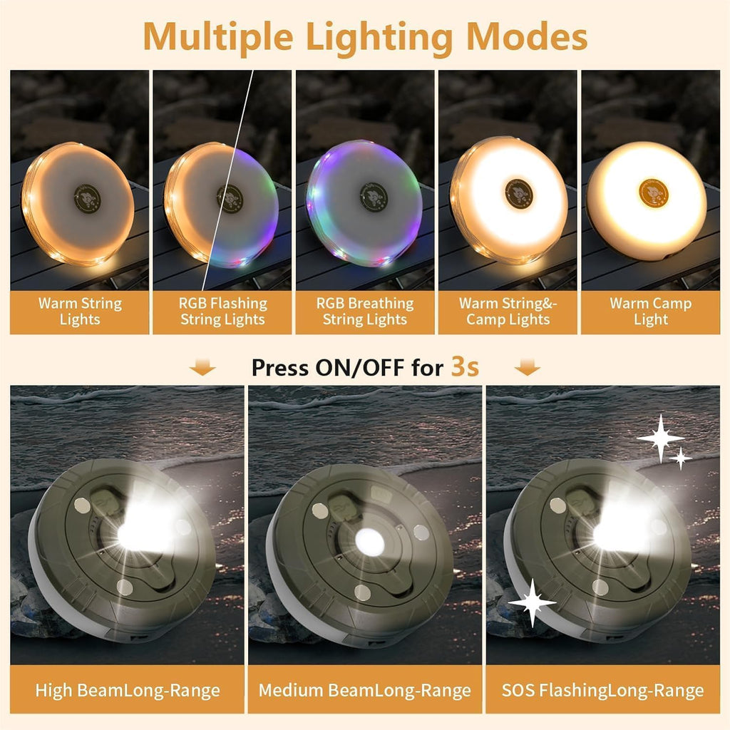 4-in-1 Camping String Lights | 10M RGB, Magnetic & USB Rechargeable