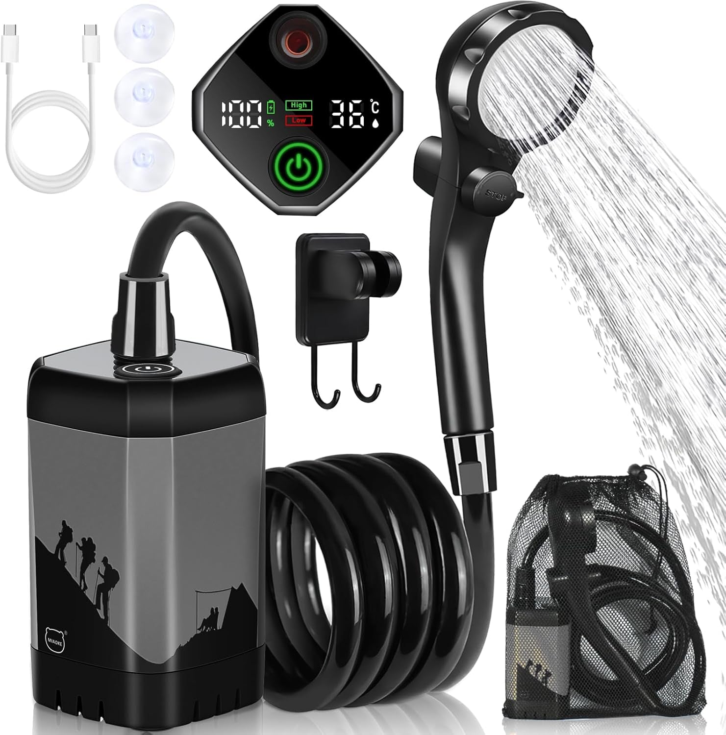 7800/8000Mah Rechargeable Outdoor Shower | Shower Head & LED Temperature Display