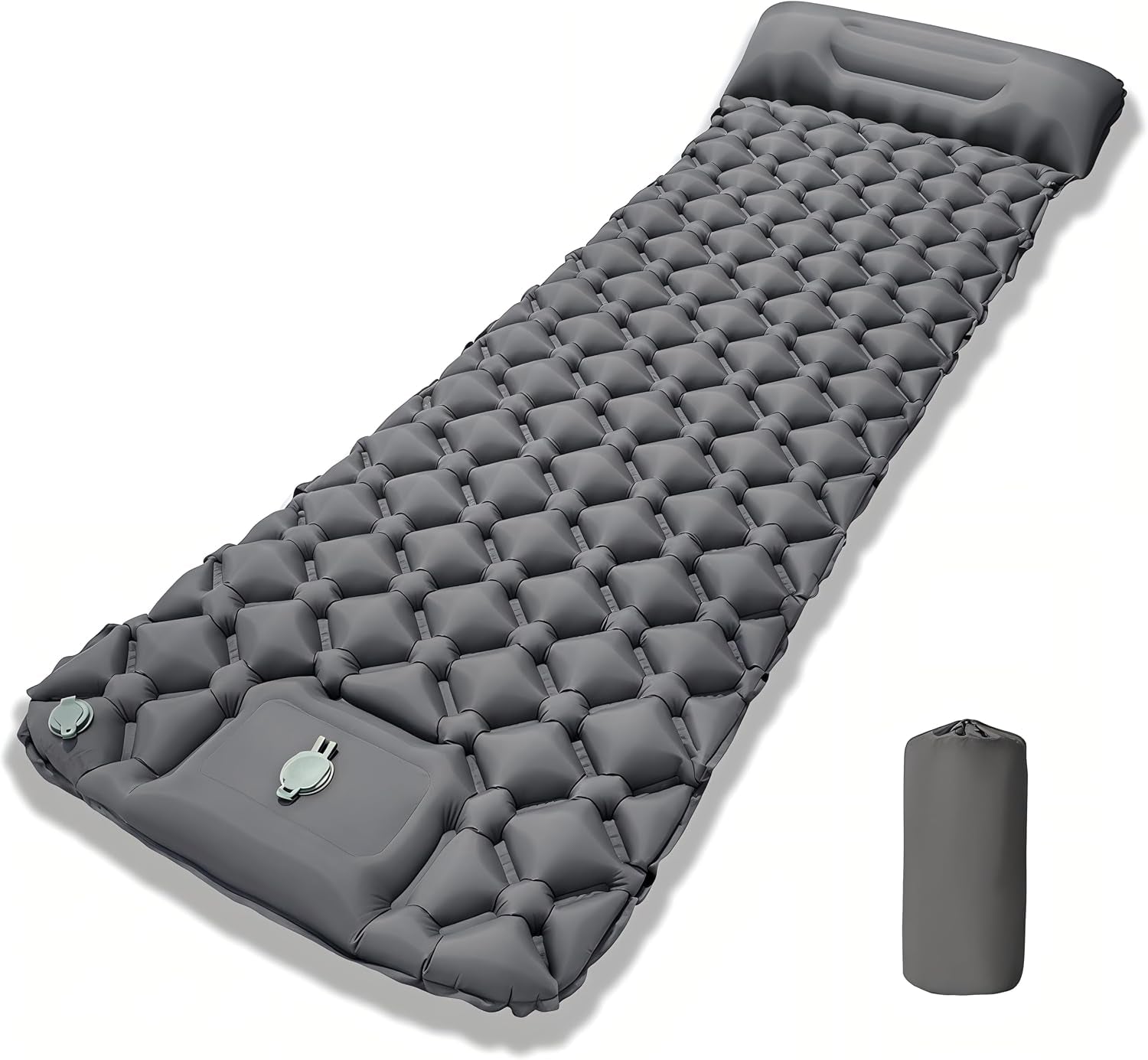 Grey Inflatable Sleeping Pad | Built-In Pillow & Foot Pump