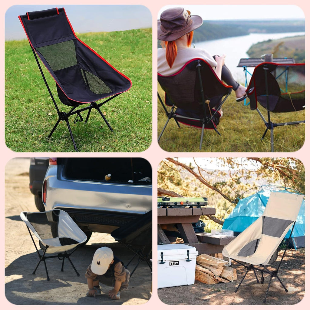 2-Pack Beige Lightweight Folding Camping Chairs | Sturdy & Comfortable