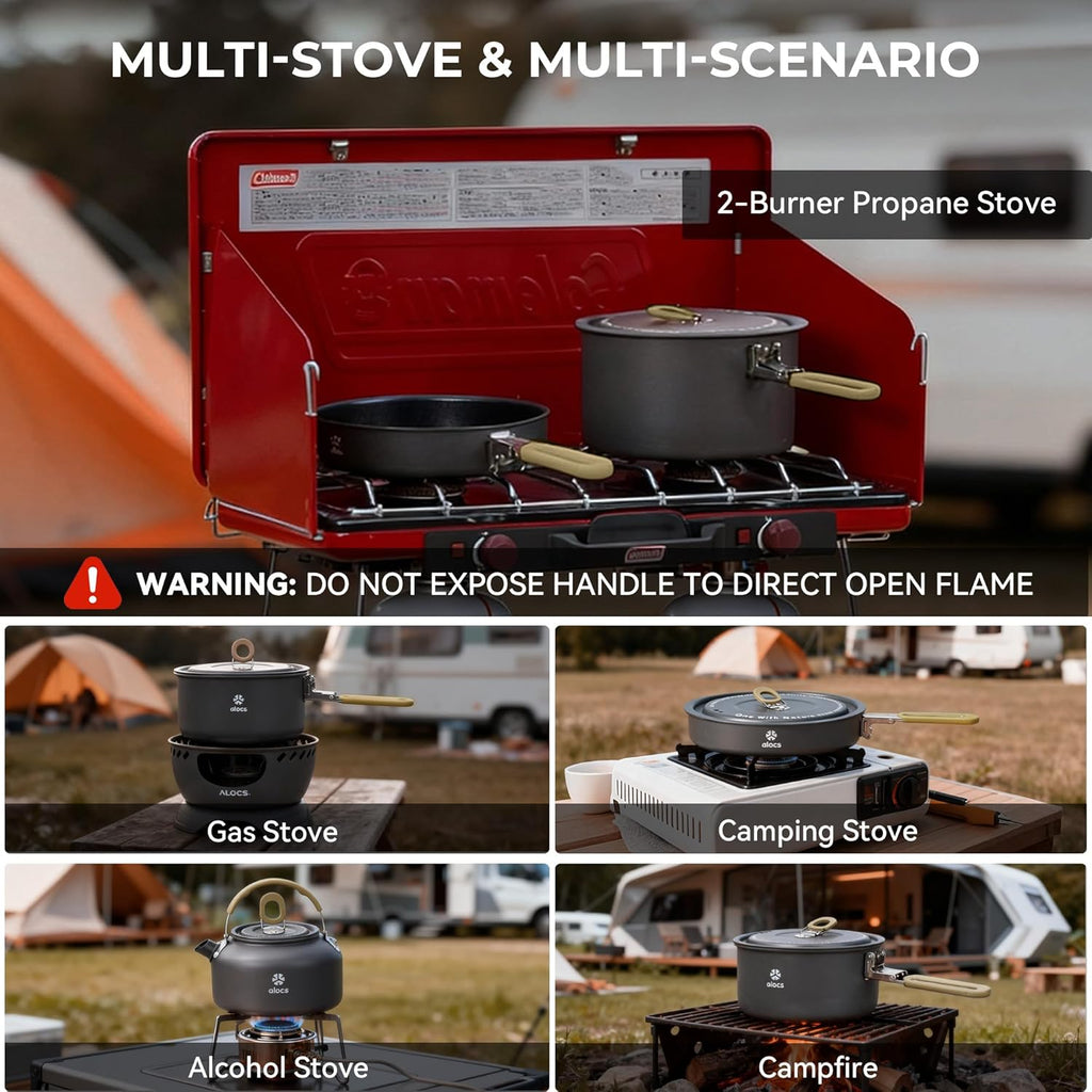 4-piece Aluminium Camping Cookware Set | Built-in Water Marks