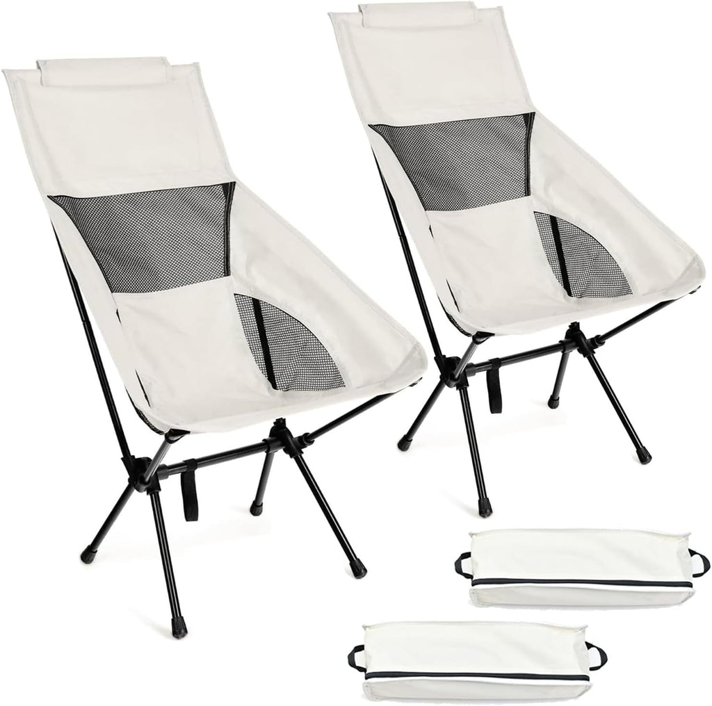 2-Pack Beige Lightweight Folding Camping Chairs | Sturdy & Comfortable