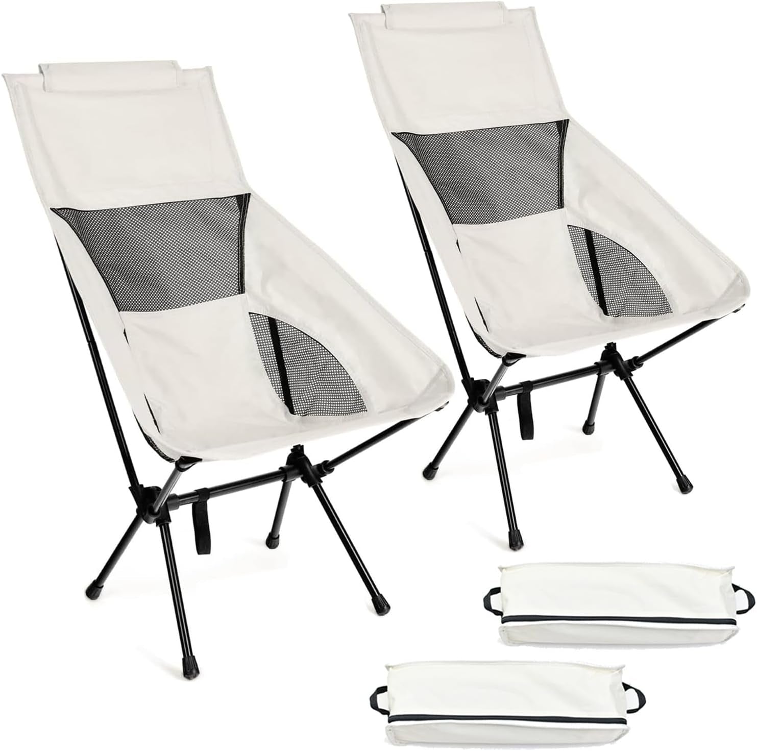 2-Pack Beige Lightweight Folding Camping Chairs | Sturdy & Comfortable
