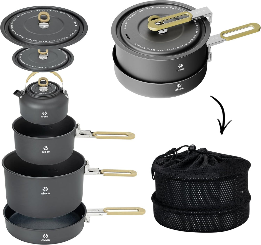 4-piece Aluminium Camping Cookware Set | Built-in Water Marks