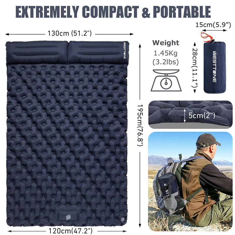 4 Colors Double Inflatable Sleeping Pad | Built-In Pillow & Foot Pump