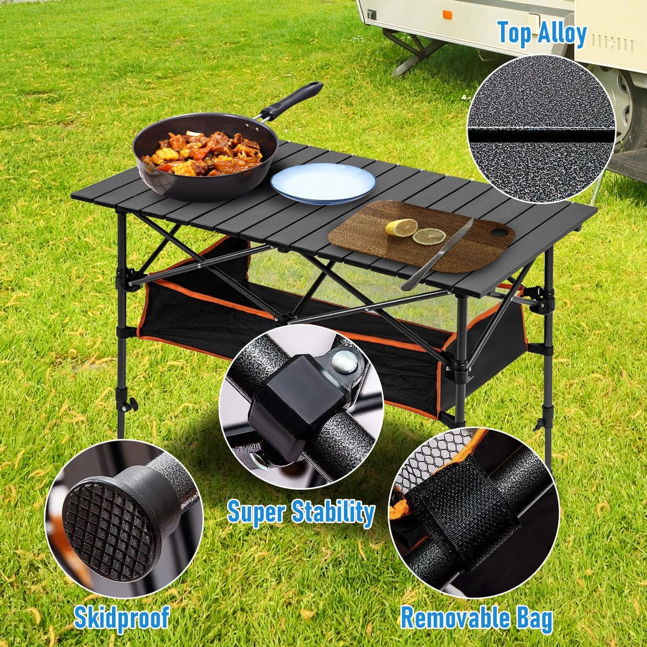 6 Person Camping Table | Foldable & With Storage Basket