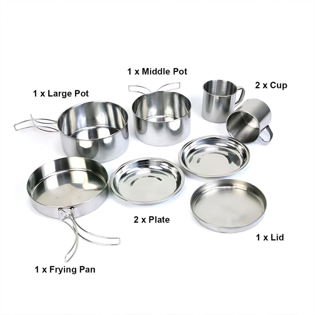 8-Piece Outdoor Cookware Set | Stainless Steel Camping Kitchen