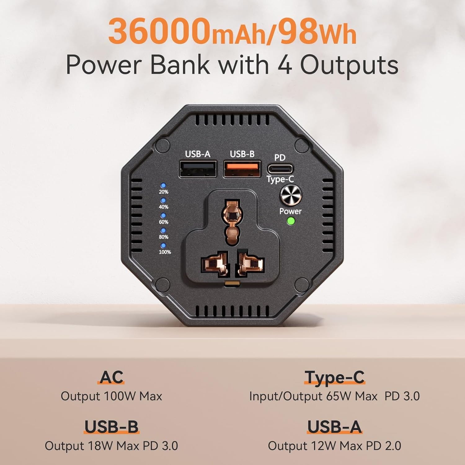 27,000mAh Portable Power Bank | 100W AC Outlet & 65W Fast Charging