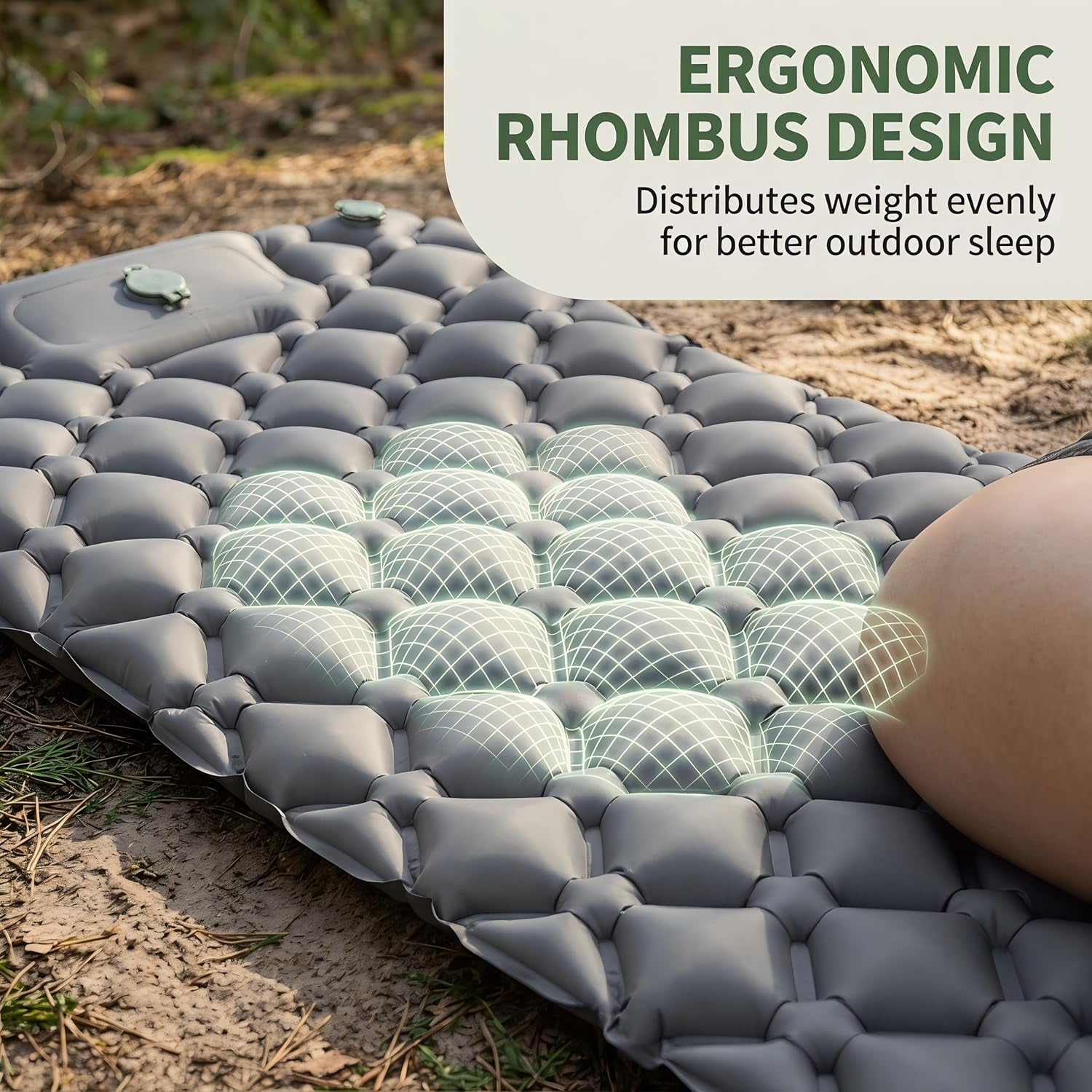 Grey Inflatable Sleeping Pad | Built-In Pillow & Foot Pump