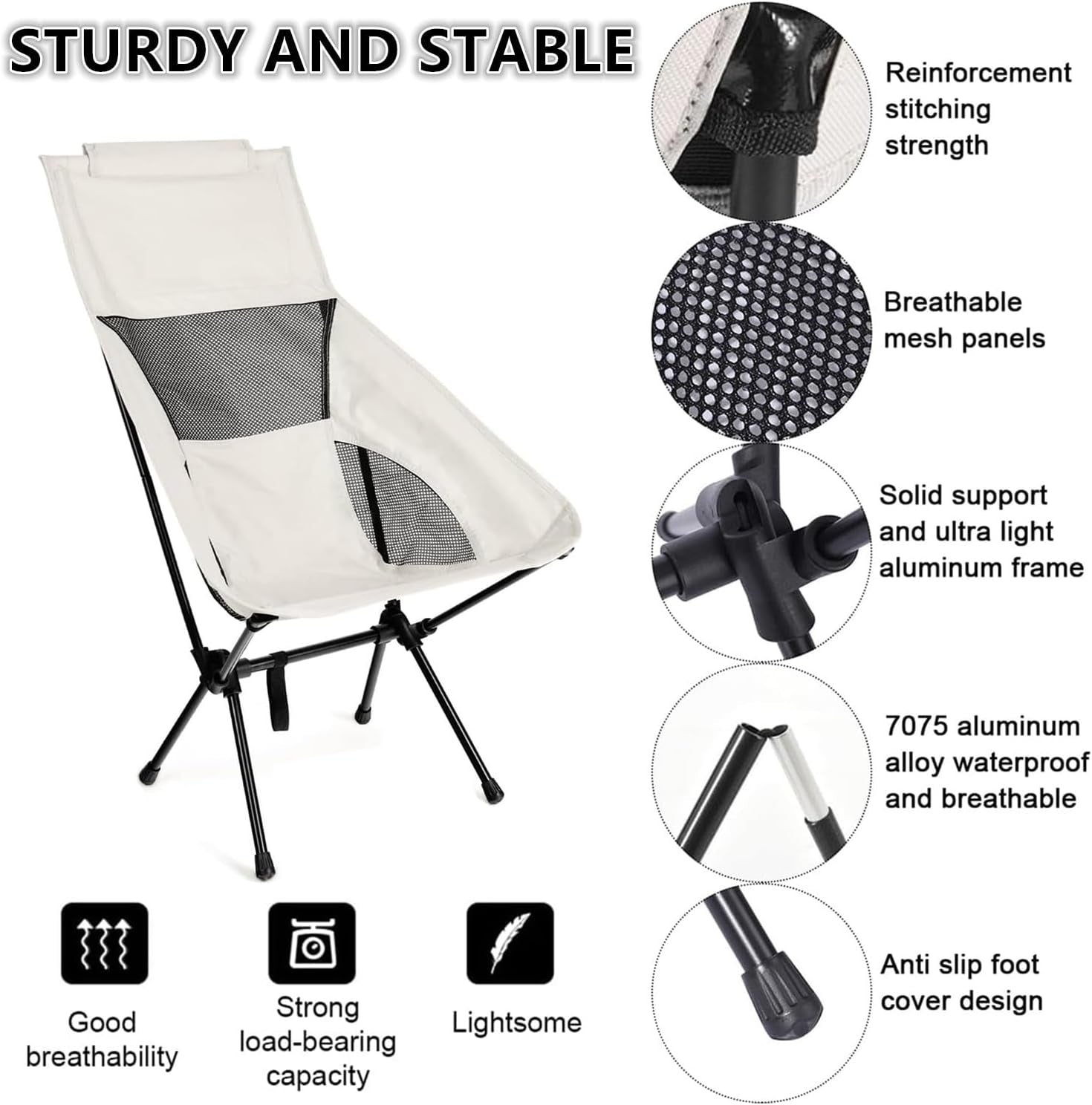 2-Pack Beige Lightweight Folding Camping Chairs | Sturdy & Comfortable