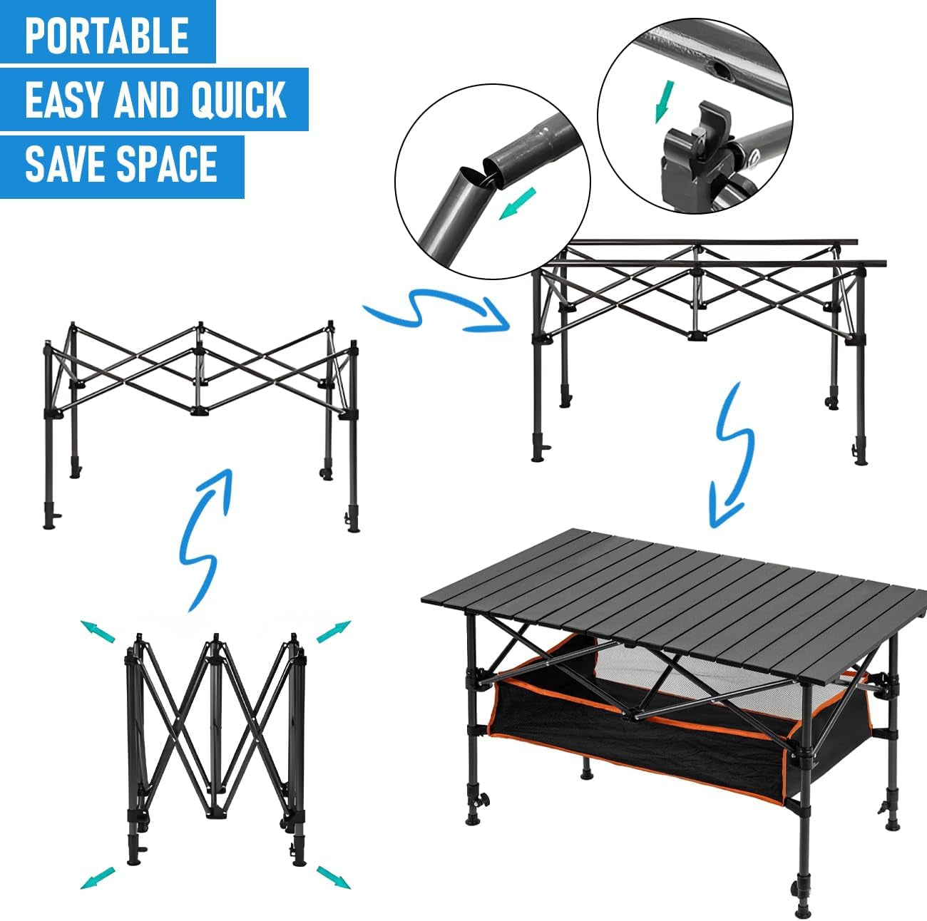 6 Person Camping Table | Foldable & With Storage Basket